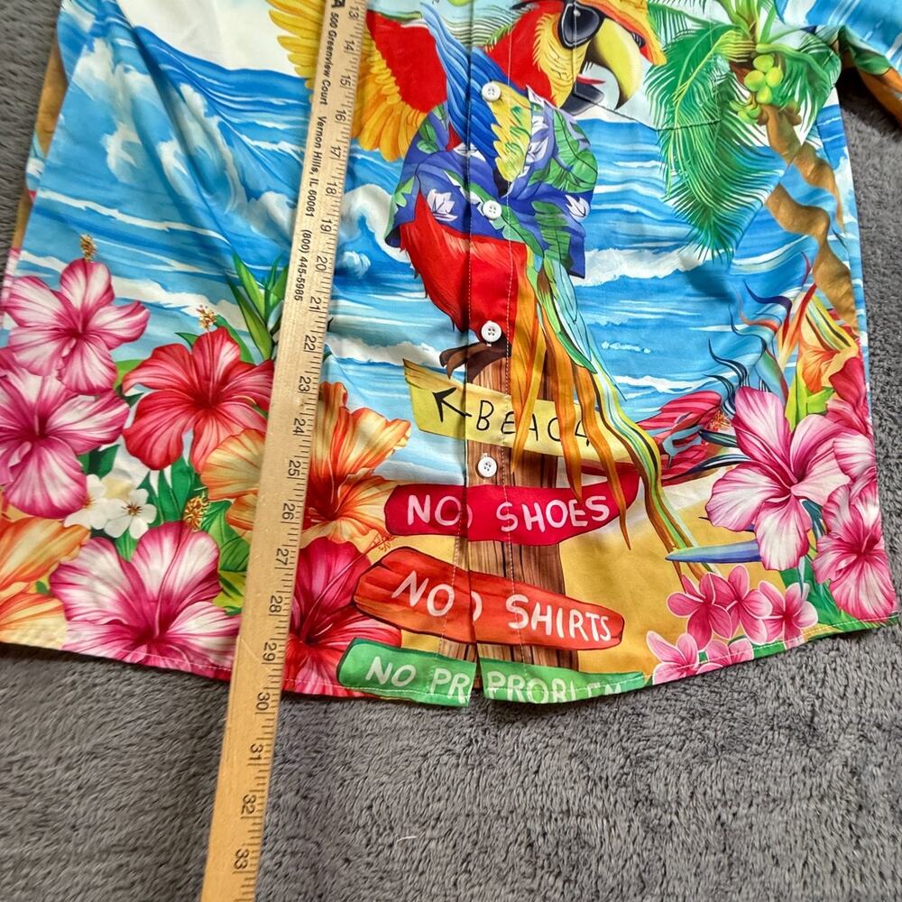 HARDADDY Its 5 OClock Somewhere Hawaiian Button Up Shirt Men M Parrot Beach NWOT - Picture 4 of 4